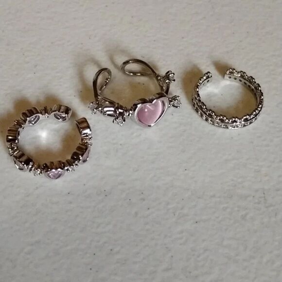3 ring bundle. Open rings Pink hearts‎ - Picture 1 of 3